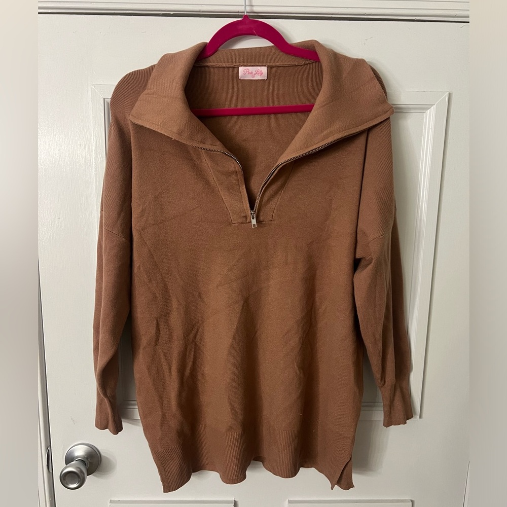 light brown quarter zip sweater